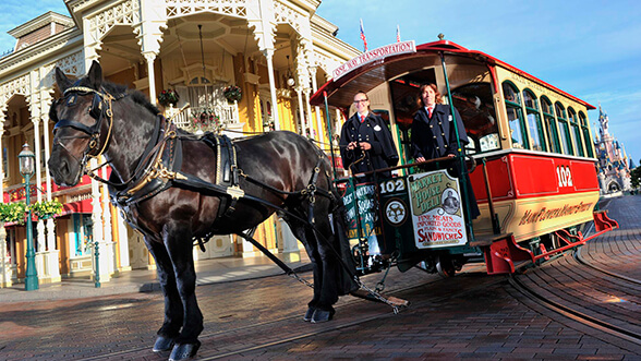 Horse drawn streetcars, Parque Disneyland